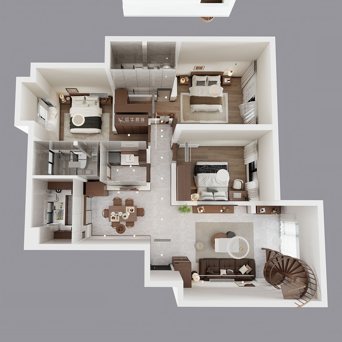 朱彦｜聚宝山庄海棠街区5-1203-130㎡-现代简约风格｜3室2厅2卫｜老房改造｜定制家｜全包16万｜00_04鸟瞰图